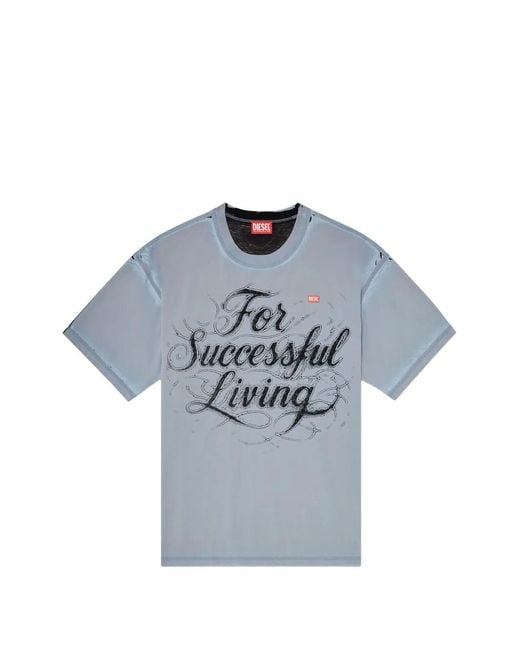 DIESEL Blue T-Shirt With For Successful Living Print for men