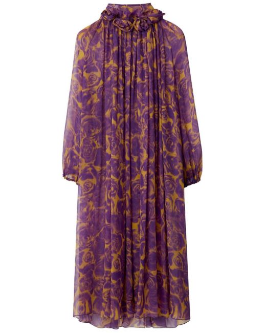Burberry Purple Floral-print Silk Dress