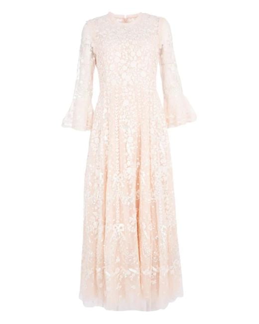 Needle & Thread Pink Flower-Embellishment Maxi Dress