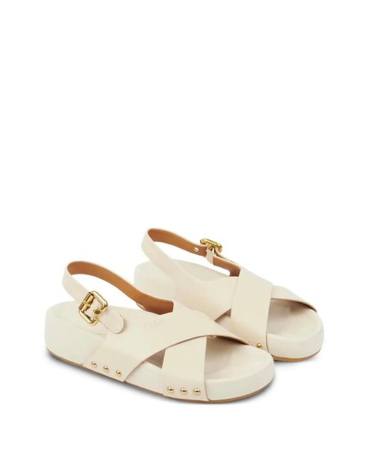 Chloé White Mae Cross-Strap Studded Sandals