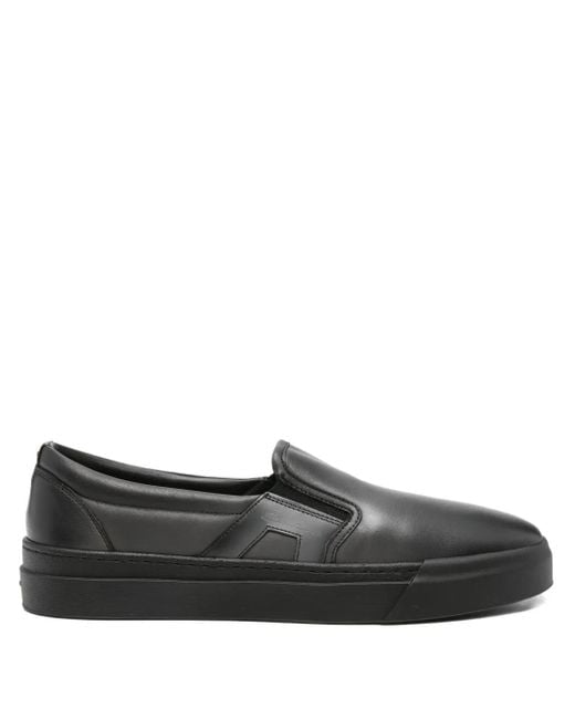 Santoni Black Leather Loafers for men