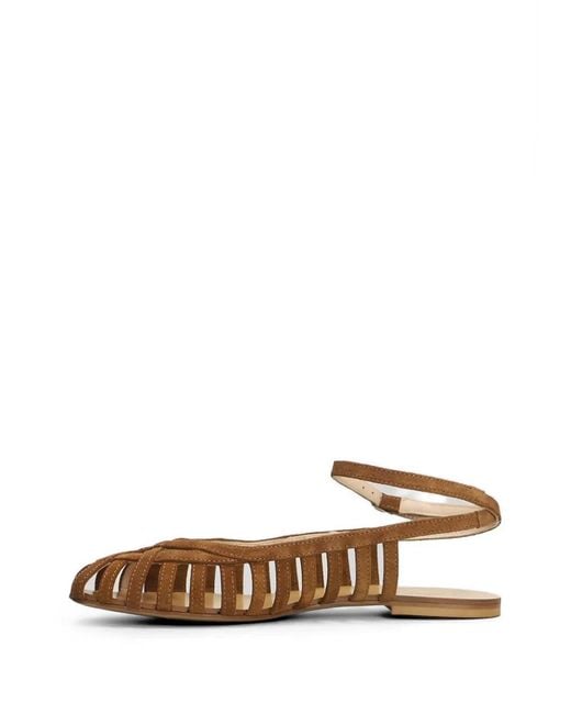 Anna F. White Cage-Strap Suede Sandals