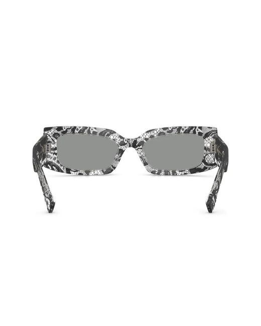 Dolce & Gabbana Gray Floral Rectangle-Frame Sunglasses