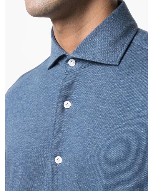 Orian Blue Spread Collar Piqué Shirt for men