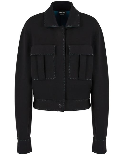 Giorgio Armani Black Buttoned-Up Contrasting Jacket