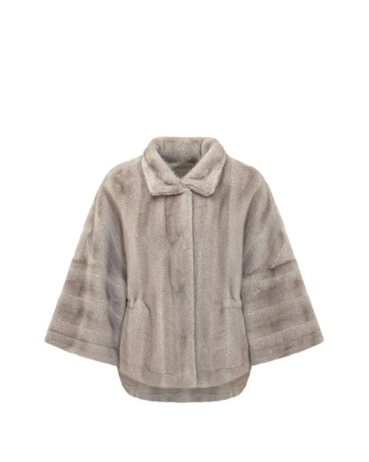 VALENTINI 1972 Gray Faux-Fur Wide-Sleeve Jacket