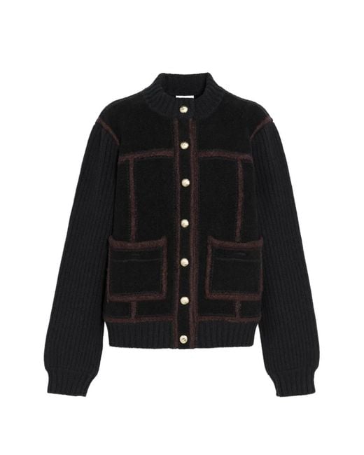 Barrie Black Panelled Rib-Knit Cardigan