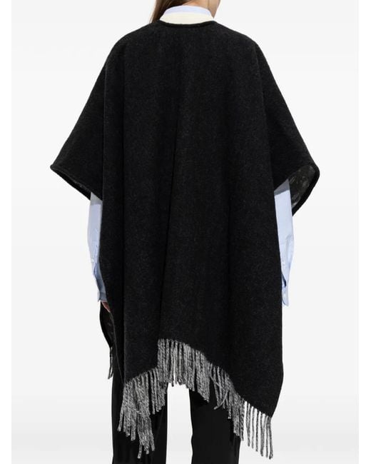 Jimmy Choo Black Monogram-Pattern Fringed Poncho