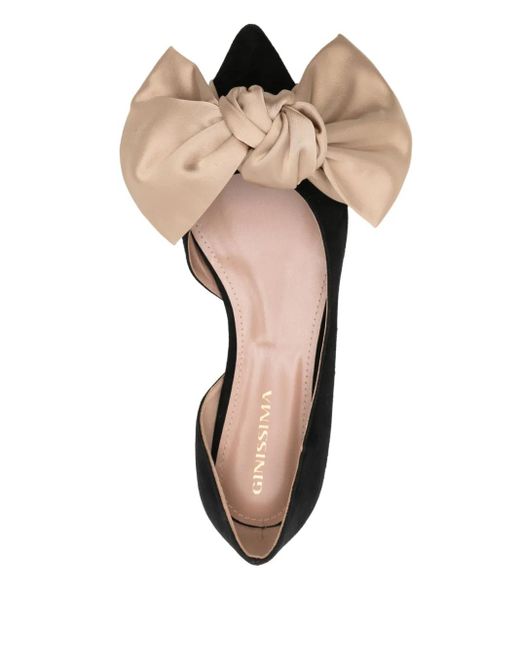 Ginissima Black Bow-Detailed Ballet Flats