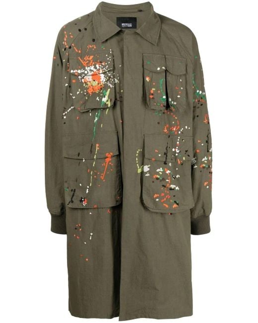 Mostly Heard Rarely Seen Green Paint-Embroidered Backpack Coat for men