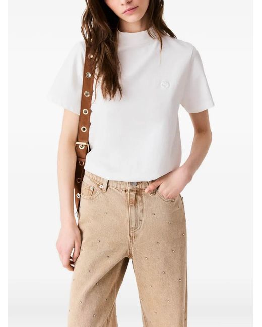 Maje White Embroidered Mock-Neck Top