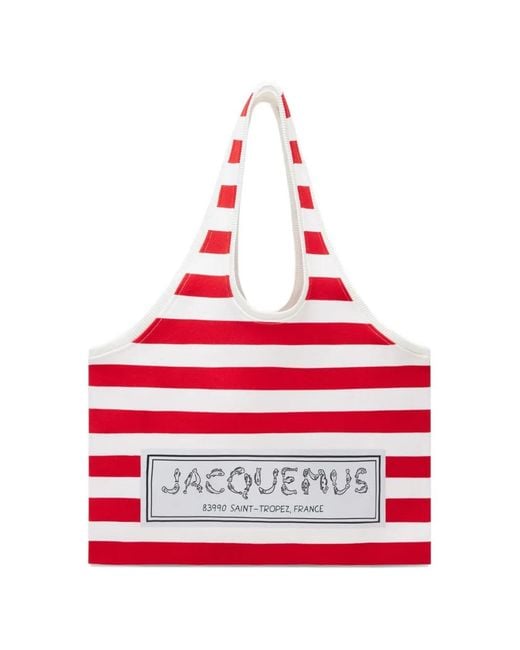 Jacquemus Red Marcel Striped Tote Bag