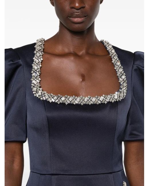 Rebecca Vallance Blue Ayla Crystal-Embellished Puff-Sleeve Mini Dress