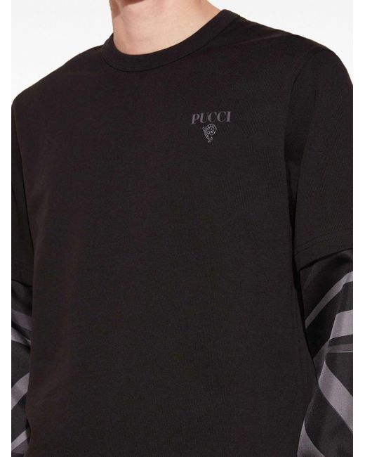Emilio Pucci Black Iride-sleeve Cotton T-shirt for men