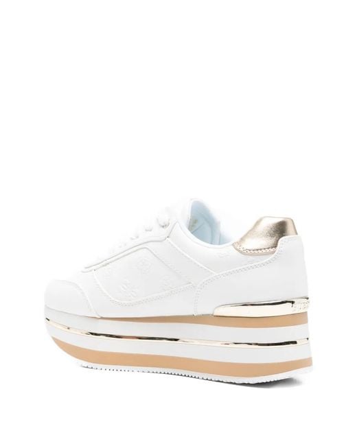 Guess White Logo-Embossed Platform Sneakers