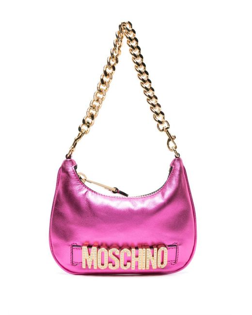 Moschino Pink Logo-lettering Leather Shoulder Bag