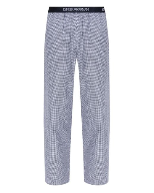 Emporio Armani Blue Gingham-Check Trousers for men