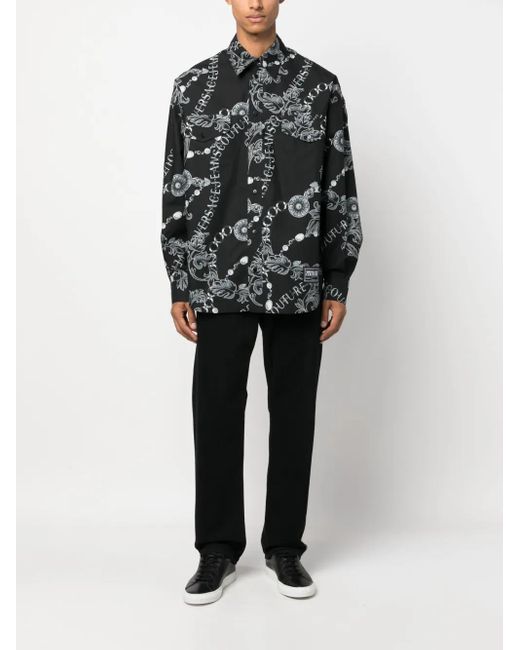 Versace Jeans Couture Black Chain Couture-Print Cotton Shirt for men