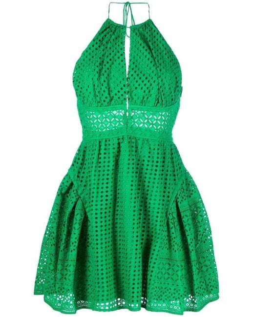 SelfPortrait Cotton Broderieanglaise Backless Dress in Green Lyst