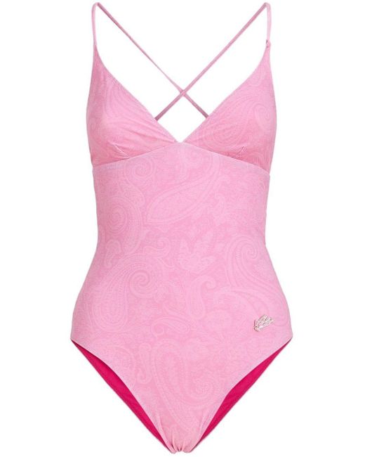 Etro Pink Badeanzug mit Logo-Patch