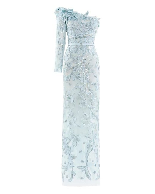 Saiid Kobeisy Blue One-Shoulder Embroidered Maxi Dress