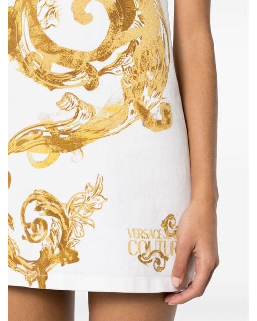 Versace Denim Mini-jurk Met Print in het Metallic