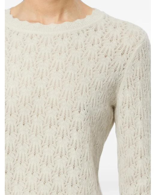 Isabel Marant White Obeline Openwork-Knit Scalloped-Trim Sweater