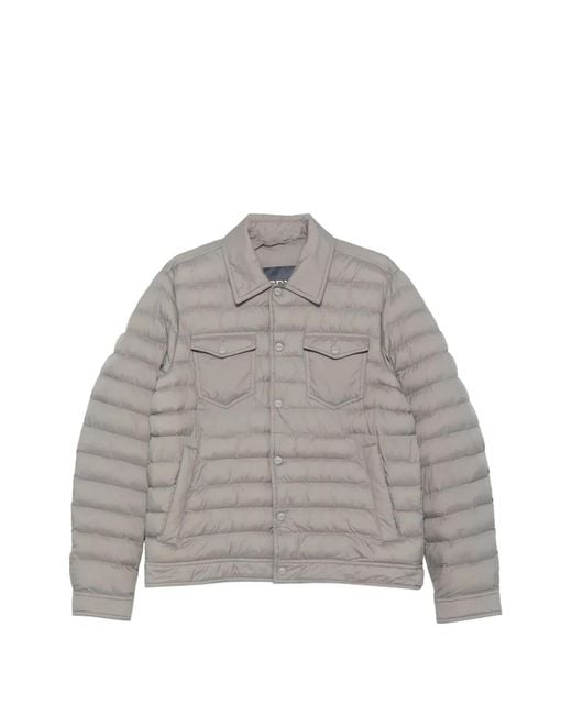 Herno Gray Quilted Press-Stud Jacket for men