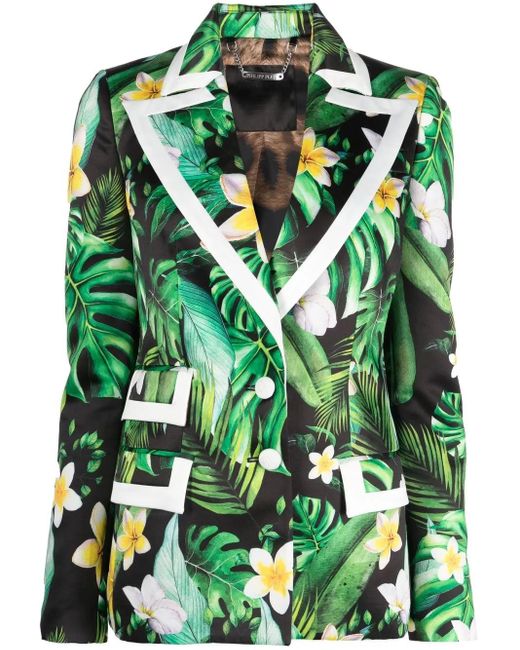 Philipp Plein Green Floral-Print Single-Breasted Blazer