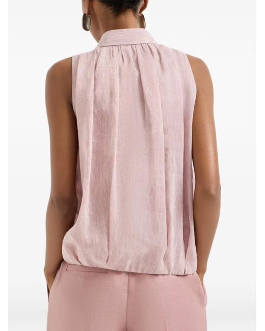 Brunello Cucinelli Pink Striped-Print Buttoned Sleeveless Shirt