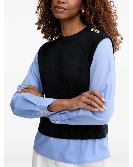 Morgan Blue Crystal-Embellished Cable-Knit Sweater Vest