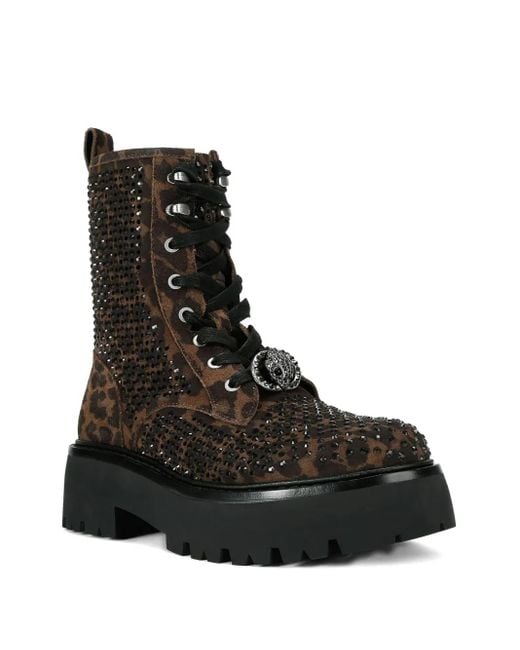Kurt Geiger Black Chelsea Perf Leopard-print Crystal-embellished Boots