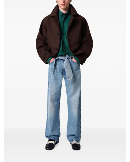 MSGM Green Pinstripe-Pattern Cropped Shirt for men