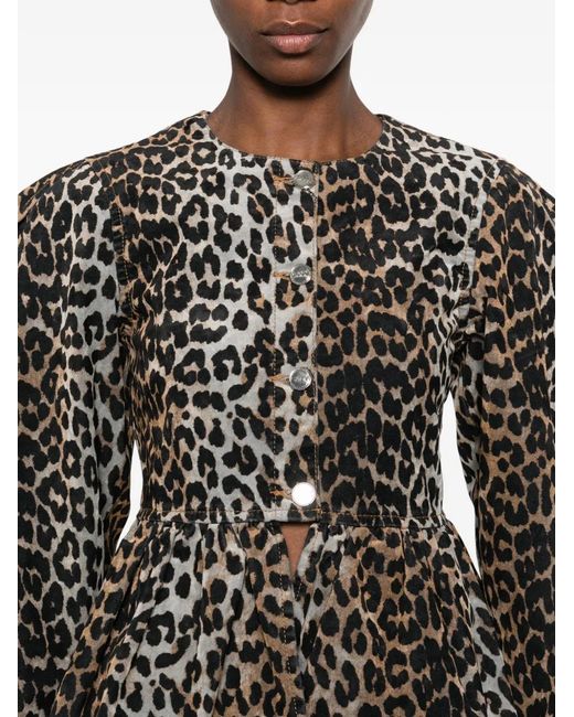 Ganni Black Animal-Print Fitted Jacket