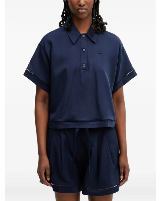 Lacoste Blue Polo À Patch Logo Ajouré
