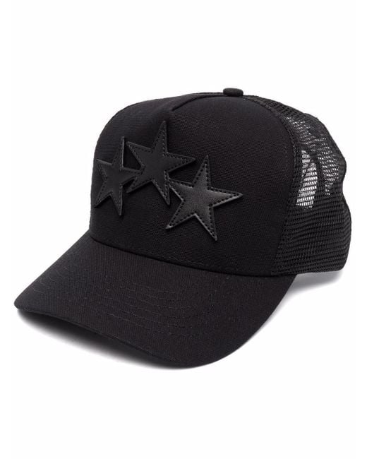 Amiri Leather Three Star Patch Trucker Hat in Black for Men - Lyst