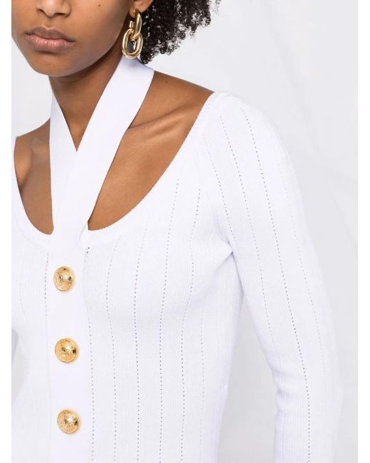 Balmain White Backless Knitted Dress