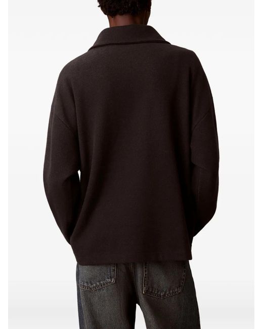 Calvin Klein Black Quarter-Zip Logo-Patch Sweater for men