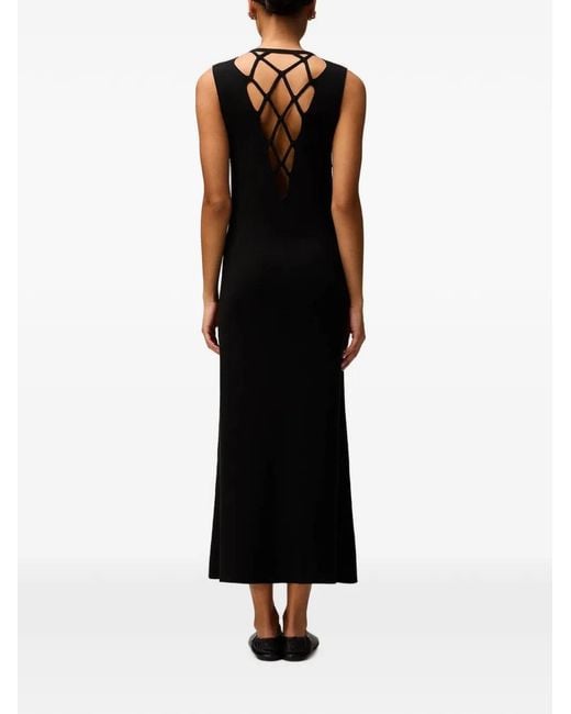 RETORI Black Crochet-Detail Knitted Midi Dress