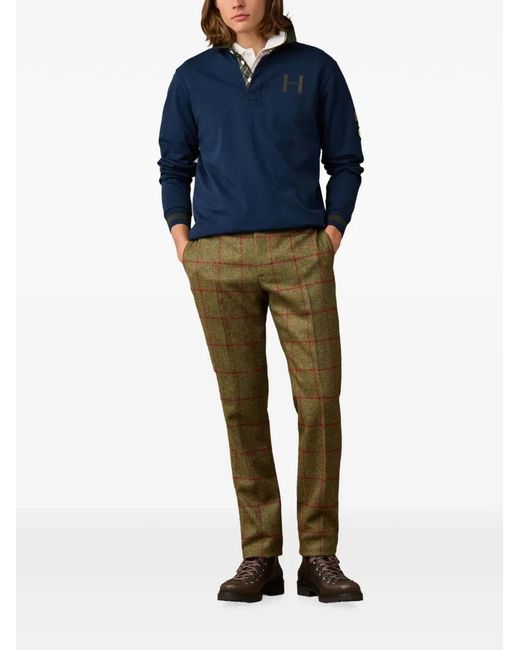 Hackett Blue Logo-Patch Long-Sleeve Polo Shirt for men