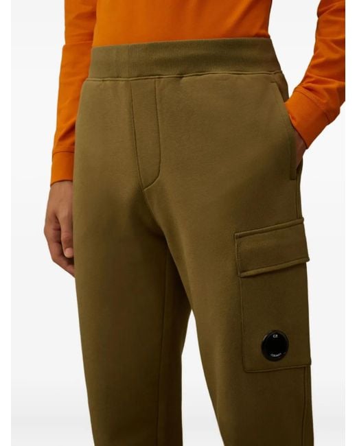 C P Company Green Diagonal Raised Fleece Drawstring Track Pants for men