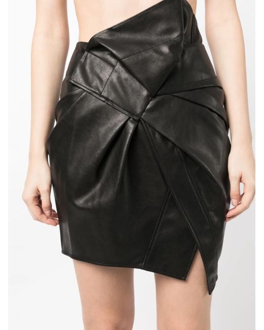 JNBY Black Asymmetric Faux-Leather Pleated Miniskirt