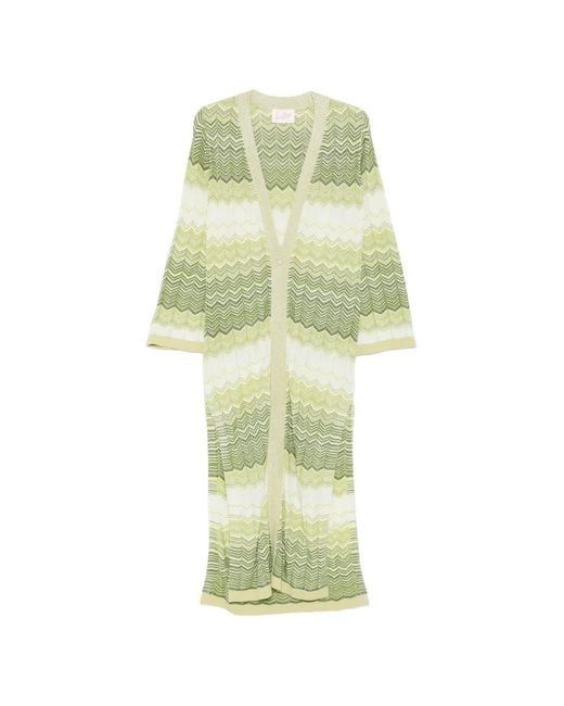 Mc2 Saint Barth Green Tonia Chevron-Knit Metallic Cardigan
