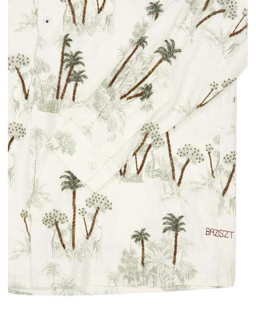 BAZISZT White Rico Bead-Embellished Palm-Tree Shirt for men