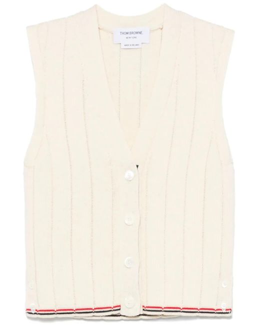Thom Browne Natural Ribbed V-Neck Vest