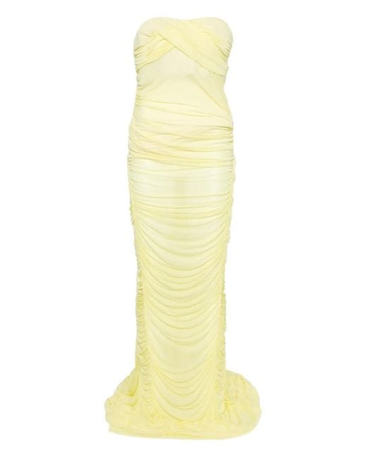 Blumarine Yellow Strapless Ruched Maxi Dress