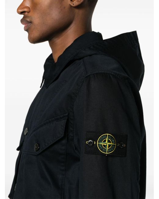 Stone Island Black Compass-badge Cotton Shirt Jacket for men