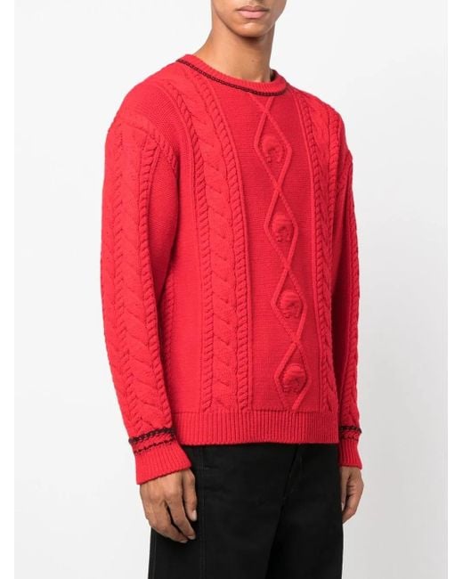 MARINE SERRE Pink Cable-Knit Wool Jumper