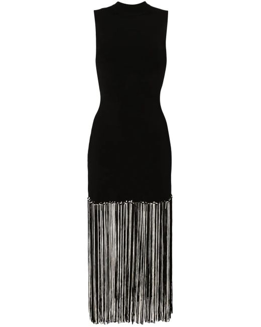 Sandro Black Sleeveless Fringed Midi Dress