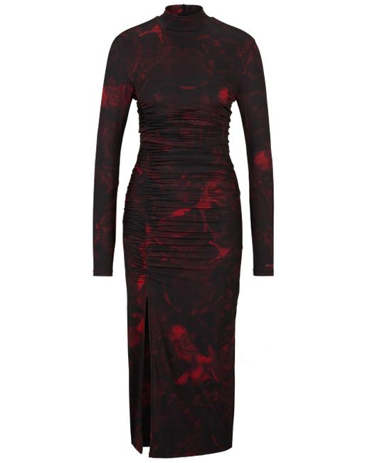 HUGO Black Neuria Graphic-print Midi Dress